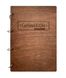 Wooden menu with logo