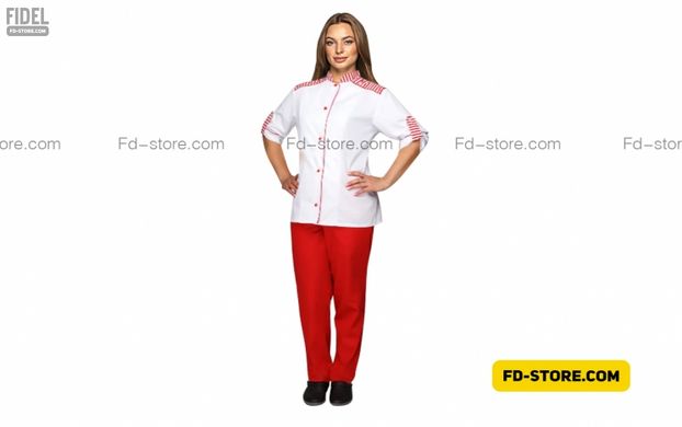 Китель кухарський білий з червоним + штани  для кафе та ресторанів